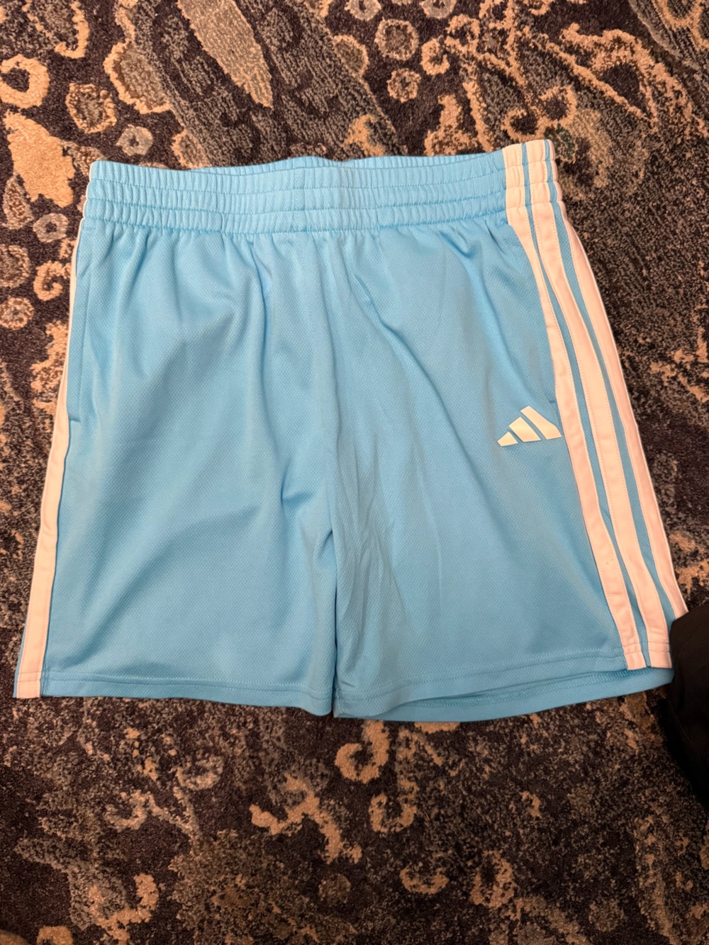 adidas Light Blue Youth Athletic Shorts with White Stripes